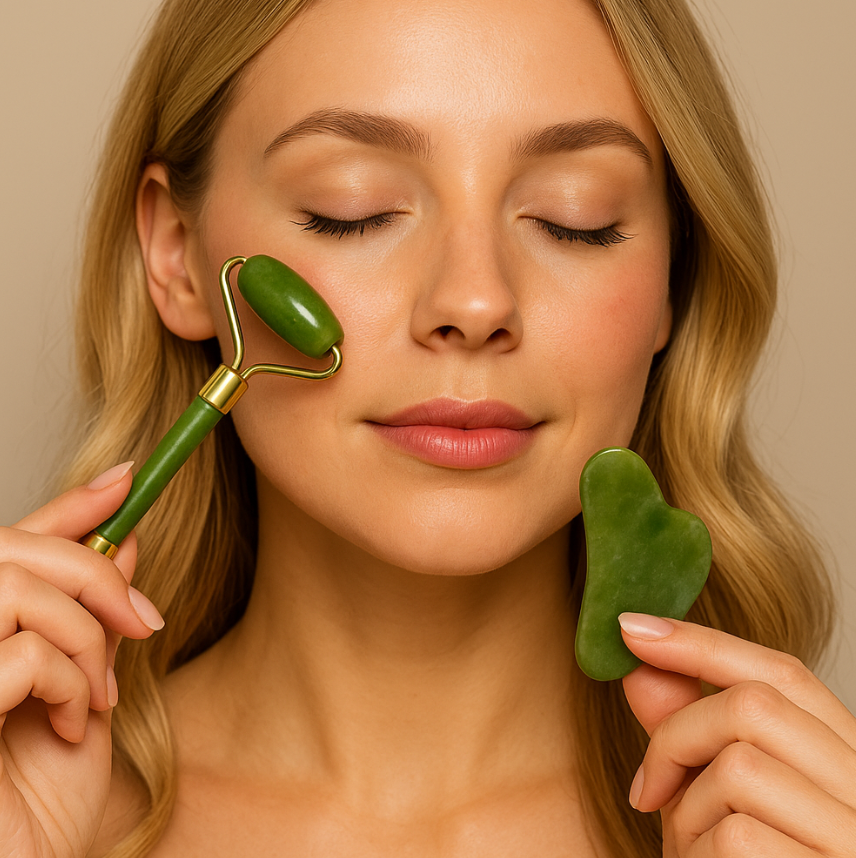 Massageador Facial de Jade para Skincare
